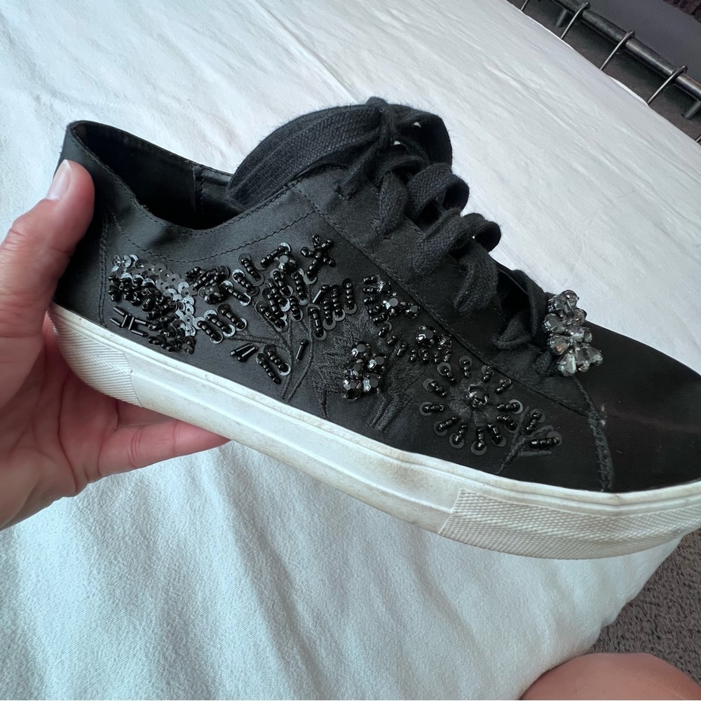 ZARA Black Satin Beaded Embellished Sneakers Trainers Lace Up Shoe Women’s 39‎ - Picture 10 of 15